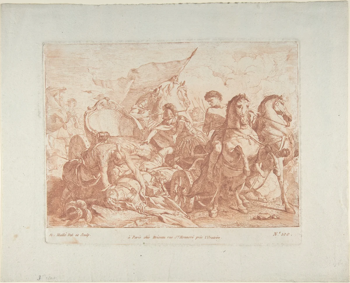 Fall of Antiochus From His Chariot by Noël Hallé, print, 1725-1781