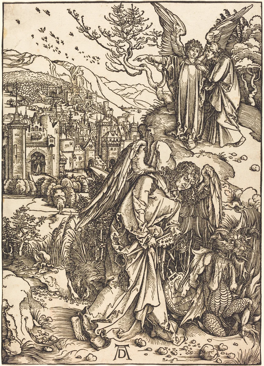 The Angel with the Key to the Bottomless Pit by Albrecht Dürer, print, 1496-1498