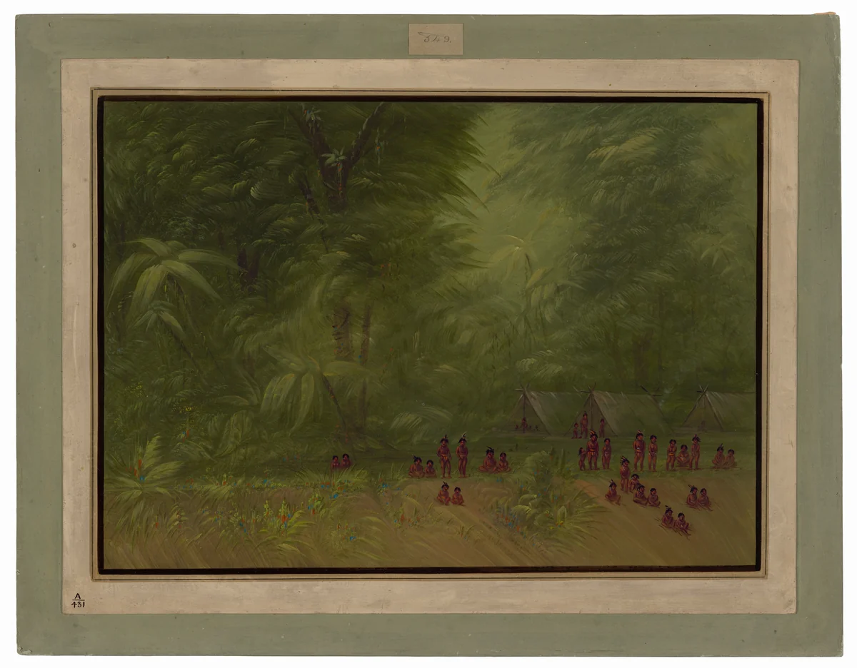 Indian Camp in the Forest by George Catlin, painting, 1854-1869