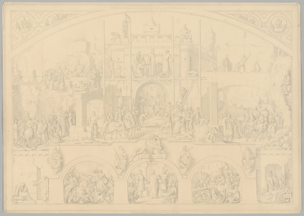Preparatory Drawing for a Print Series on the History of Germany (Die Geschichte des deutschen Volkes in fünfzehn Bildern) by Carl Heinrich Hermann, drawing, 1851-1853