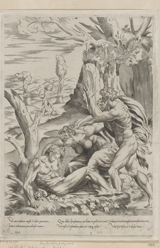 Adam en Eva bewenen Abel by Unknown, print, 1525-1565