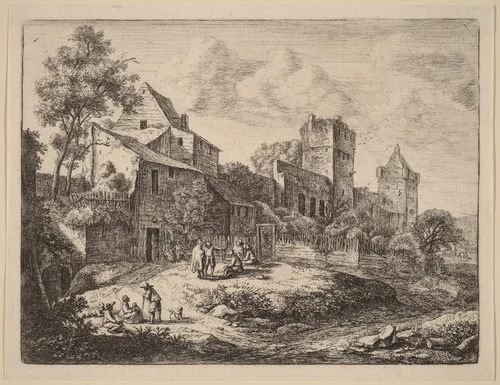 Square in Front of an Inn by Anthonie Waterloo, print, 1609-1690