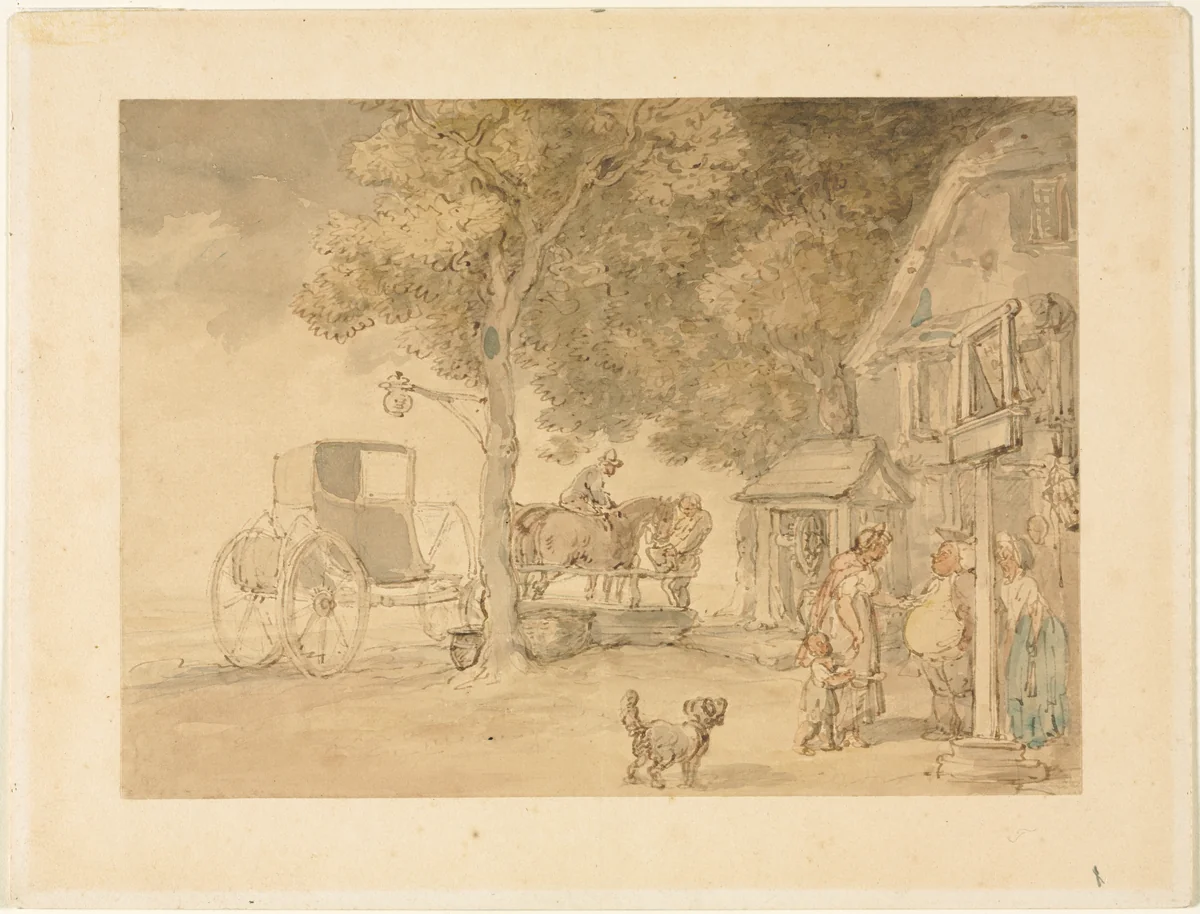 Watering Horses by Thomas Rowlandson, drawing, 1795-1815