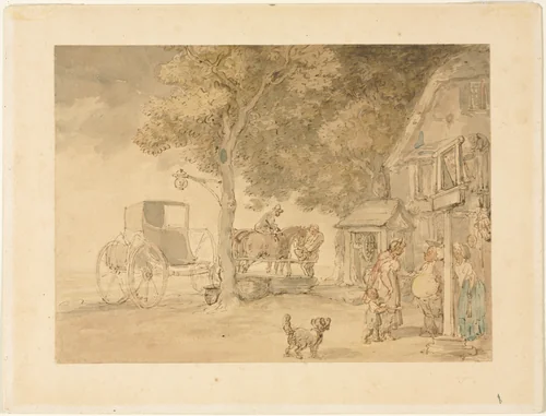 Watering Horses by Thomas Rowlandson, drawing, 1795-1815