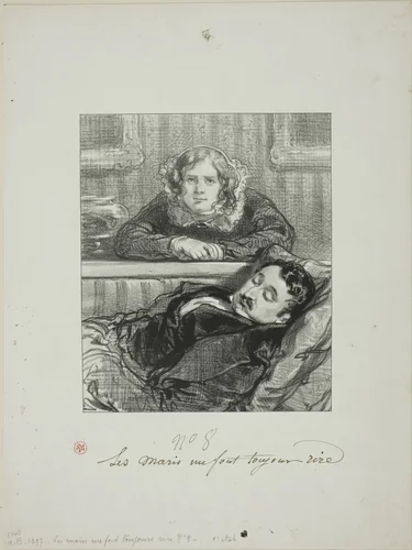 Husbands Always Make Me Laugh: He goes on the loose by Paul Gavarni, print, 1853