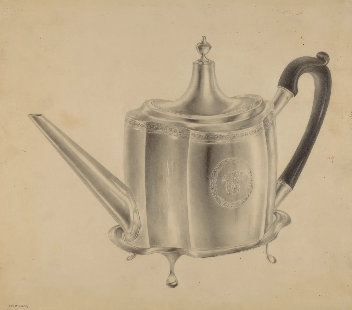 Silver Teapot by Hester Duany, index of american design, 1938