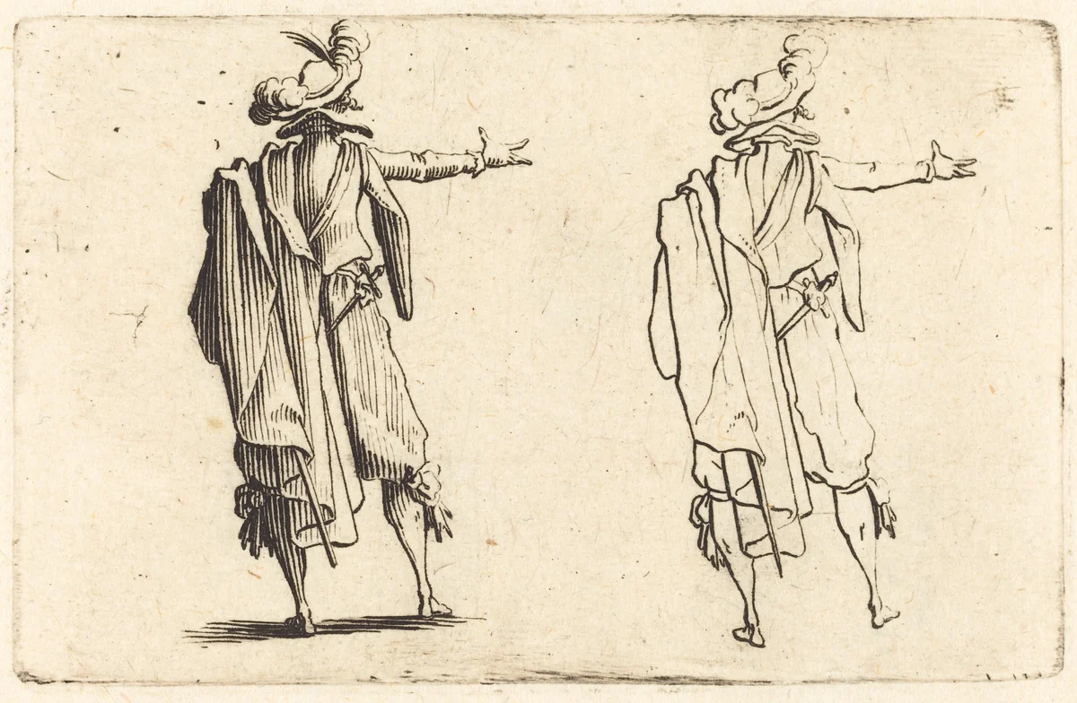 Man seen from Behind with His Right Arm Extended by Jacques Callot, print, 1622