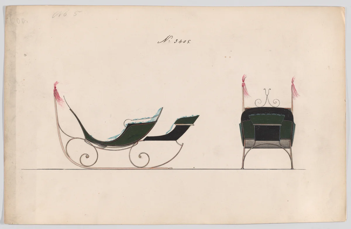 Rumble Sleigh #3405 by Brewster & Co., drawing, 1878