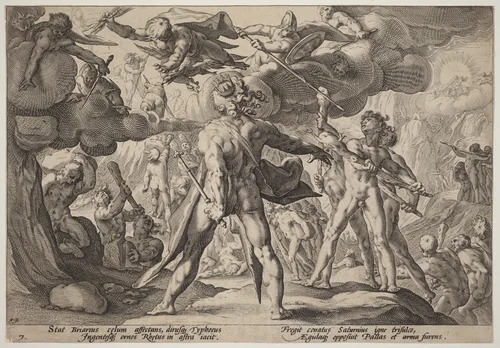 The Giants Climbing the Heavens by Hendrick Goltzius, print, 1595-1605