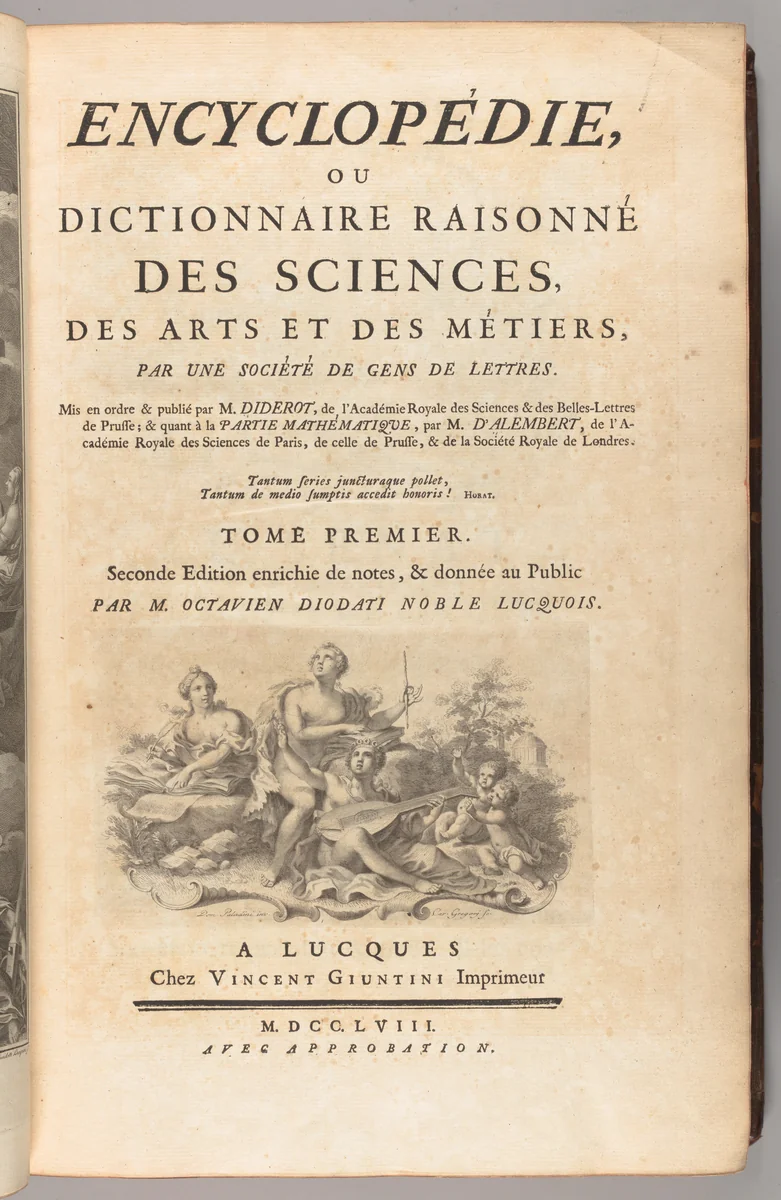 Encyclopédie, ou Dictionnaire raisonné des sciences, des arts et des métiers, par une société de gens de lettres by Denis Diderot, artwork, 1758-1771