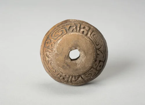 Ear Ornament or Spindle Whorl with Modeled Design by Aztec (Mexica), ceramic, 1450-1700