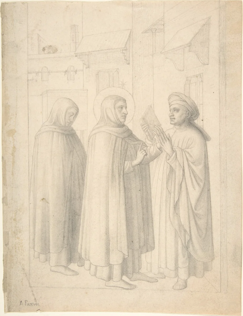 Scene with a Saint by anonymous, drawing, 1800-1900