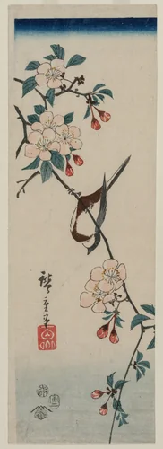 Small Bird (Swallow ?) on Cherry Branch by Utagawa Hiroshige (歌川広重), print, 1854
