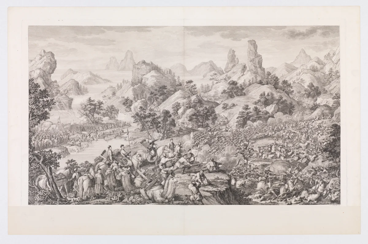 The Lifting of the Siege of the Black River Camp by Jacques-Philippe Le Bas, print, 1771