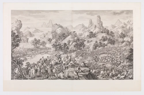 The Lifting of the Siege of the Black River Camp by Jacques-Philippe Le Bas, print, 1771