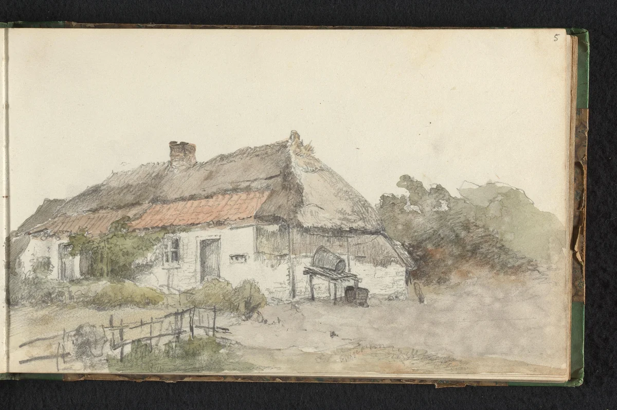 Gezicht op een boerderij by Jan Bedijs Tom, drawing, 1823-1894