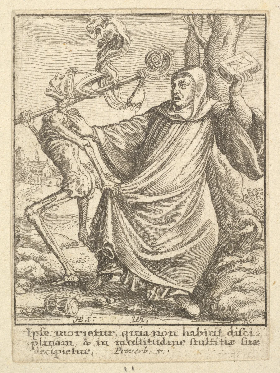 Abbot, from the Dance of Death by Wenceslaus Hollar, print, 1651-1800