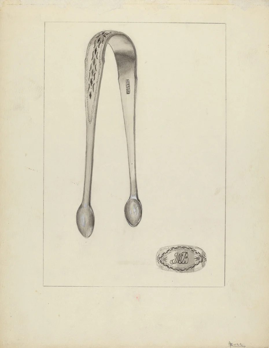 Silver Sugar Tongs by Anthony Zuccarello, index of american design, 1935-1942