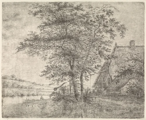 Landschap met boerderij en put by Pieter Janson, print, 1780-1851