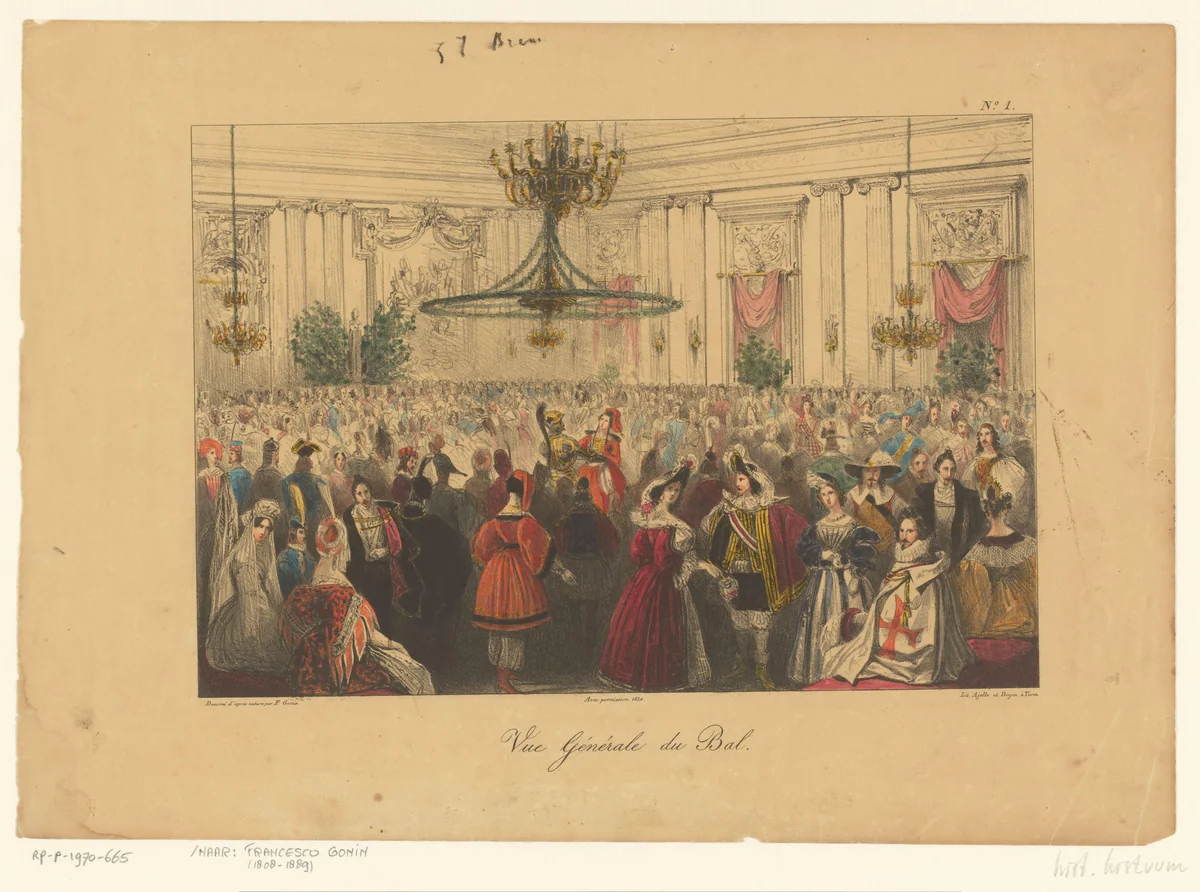 Gekostumeerd bal, 1834 by anonymous, print, 1834