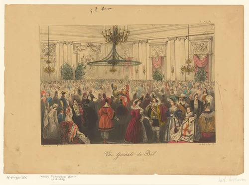 Gekostumeerd bal, 1834 by anonymous, print, 1834