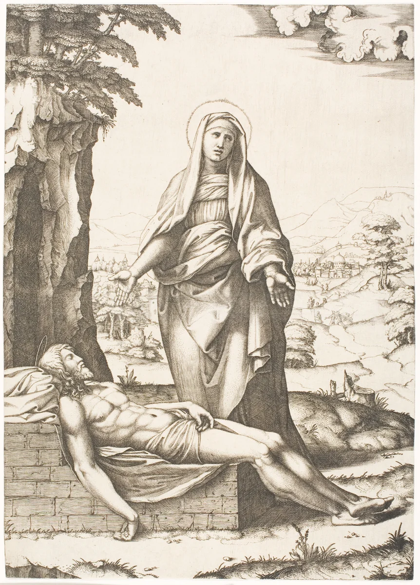 The Pietà by Marcantonio Raimondi, print, 1507-1517