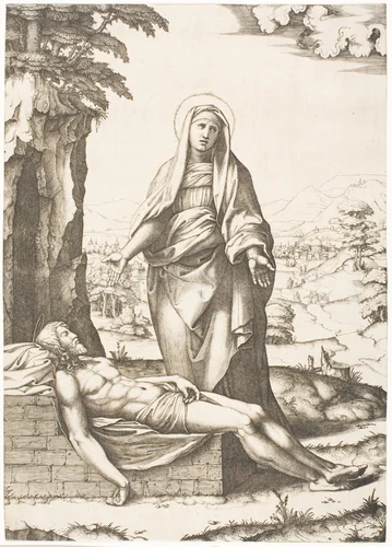 The Pietà by Marcantonio Raimondi, print, 1507-1517