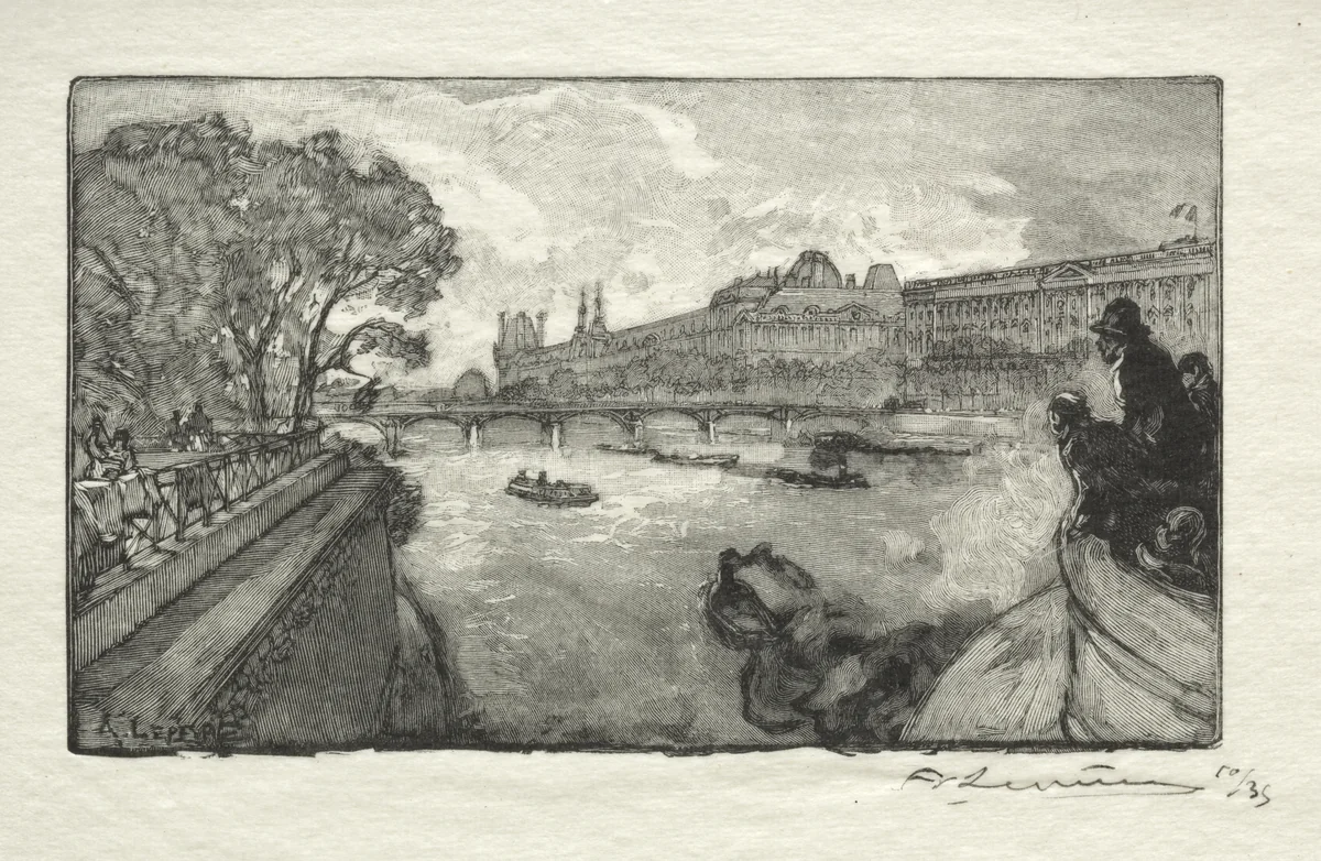 Le Louvre, vu du Pont Neuf by Auguste Louis Lepère, print, 1890