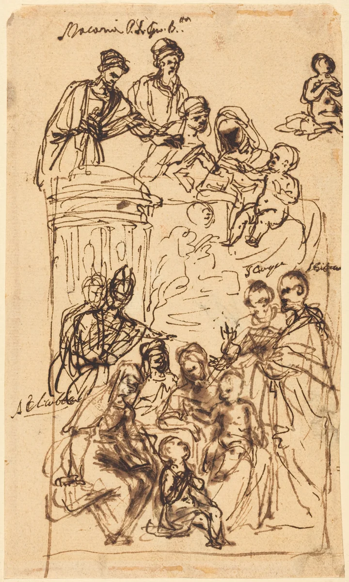 The Madonna and Child with Saints by Venetian 17th Century, drawing, 1600-1699