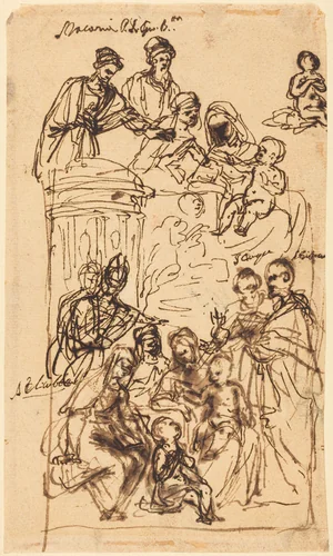 The Madonna and Child with Saints by Venetian 17th Century, drawing, 1600-1699