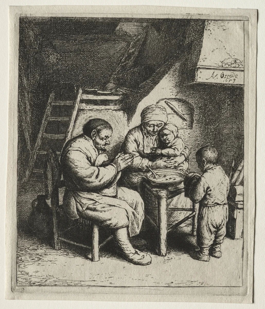 Saying Grace by Adriaen van Ostade, print, 1653