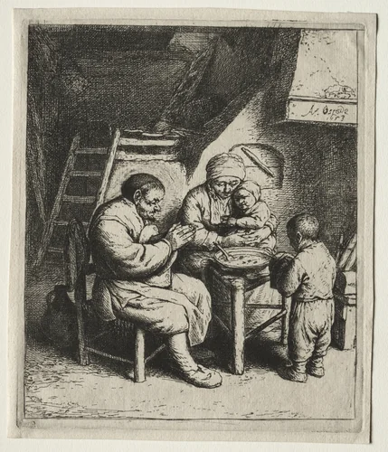 Saying Grace by Adriaen van Ostade, print, 1653