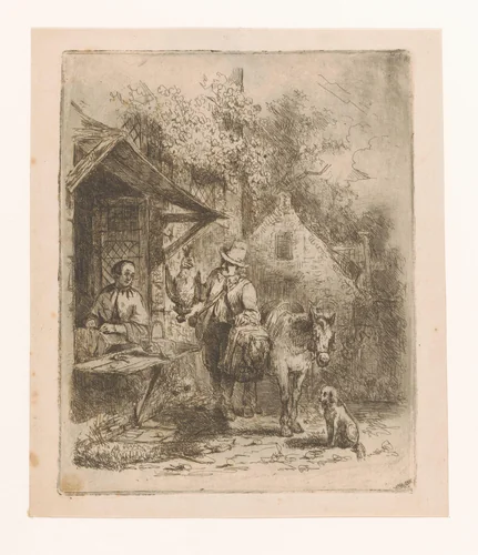 Straatgezicht met verkoper van gevogelte by Adrien Joseph Verhoeven-Ball, print, 1847