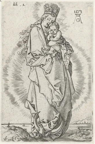 Madonna met kind op de maansikkel by anonymous, print, 1553-1652