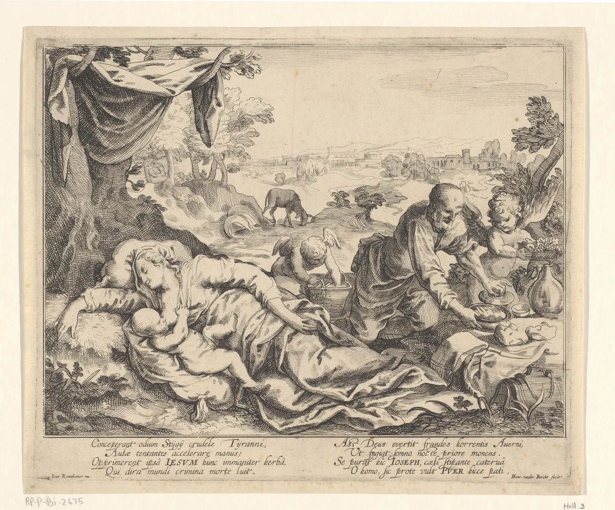 Rest on the Flight into Egypt by Unknown, print, 1593-1660