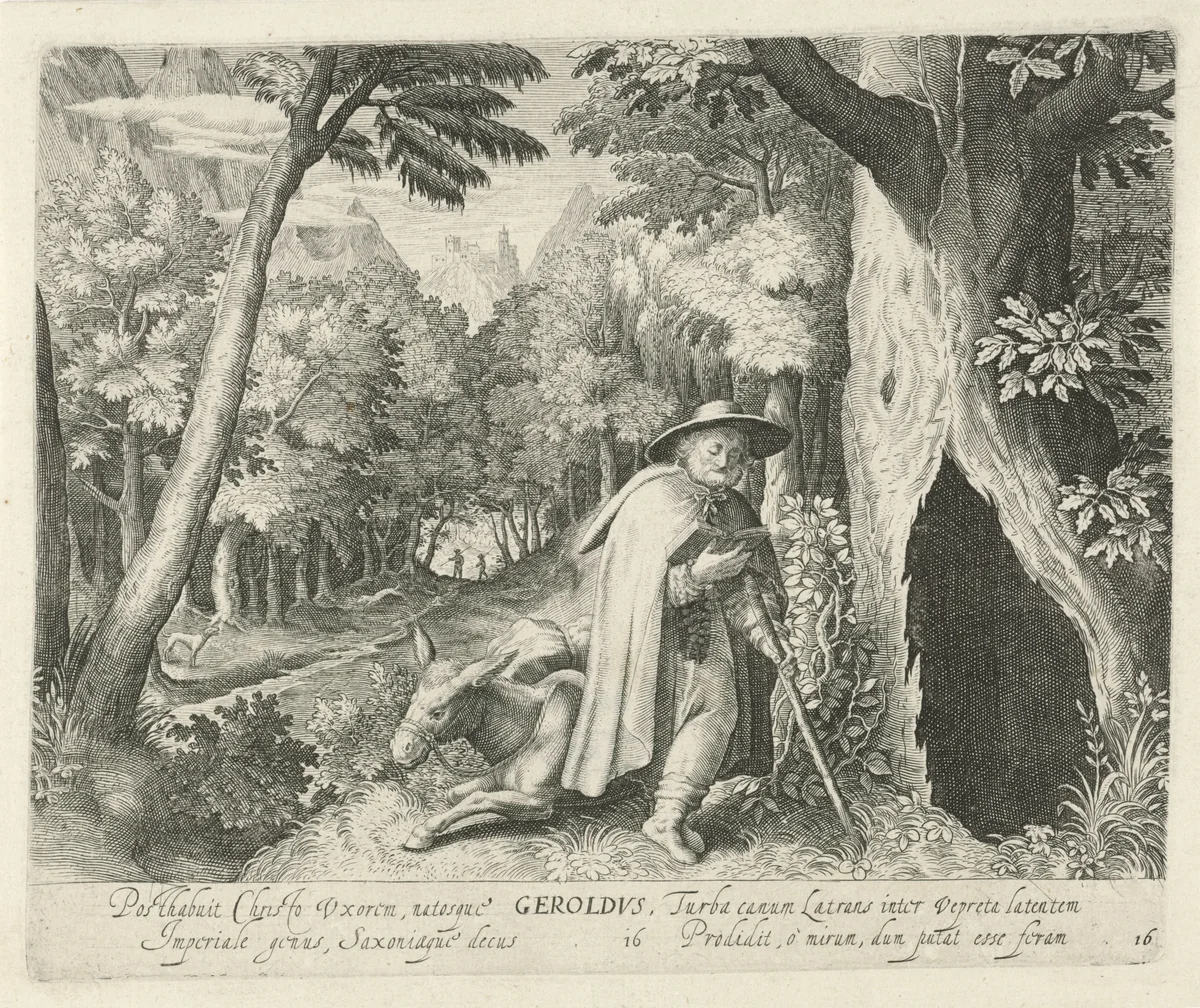 H. Geraldus van Mitternach als kluizenaar by Jan van Londerseel, print, 1580-1625