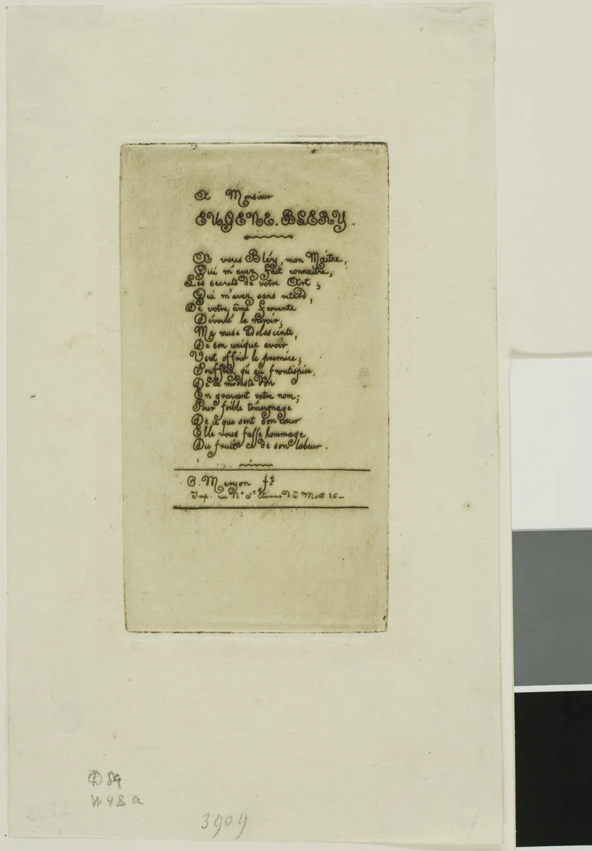 Verses Dedicated to Eugène Bléry, No. 2 by Charles Meryon, print, 1854