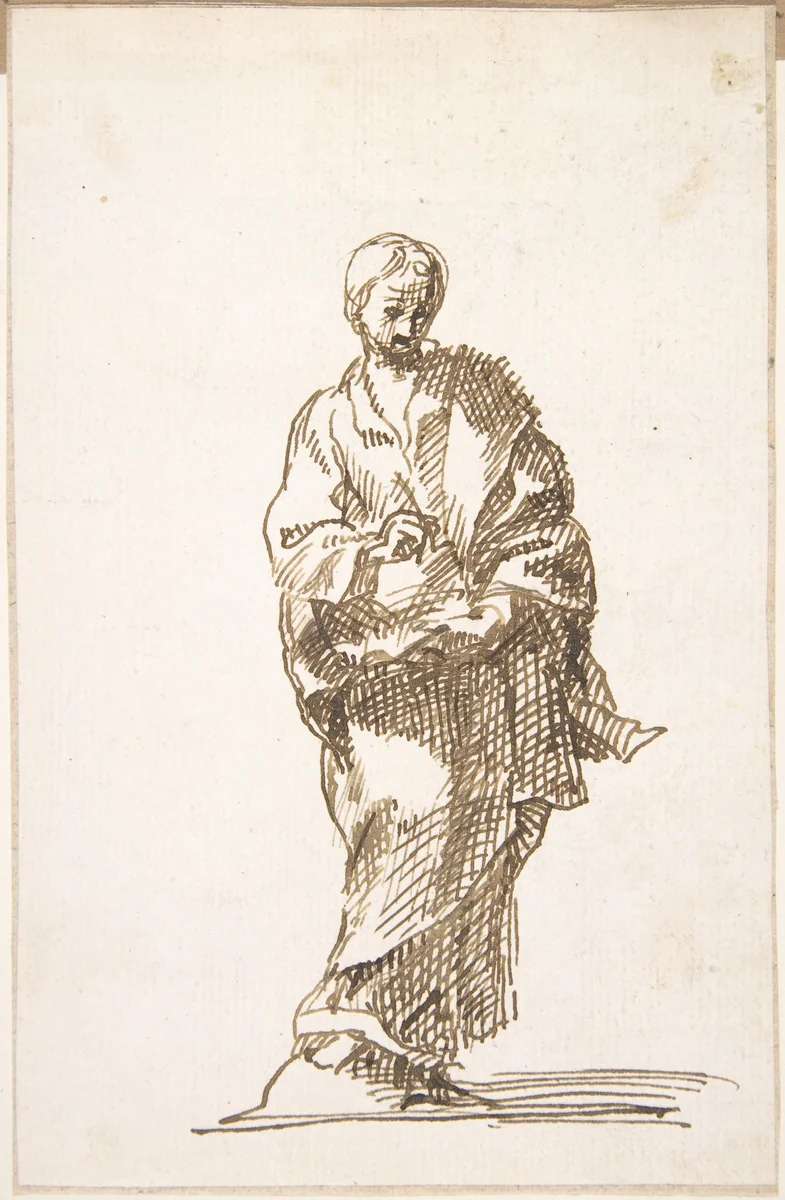 Standing Figure of an Evangelist by Pedro Duque Cornejo, drawing, 1695-1755