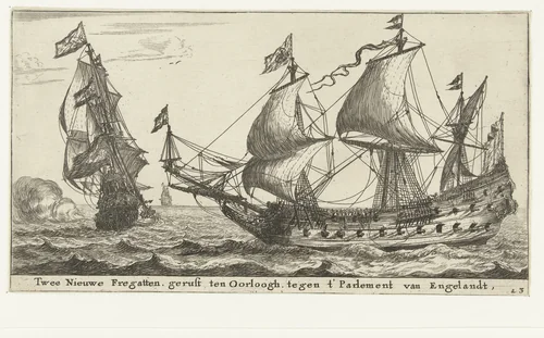 Twee Nederlandse fregatten by anonymous, print, 1652-1701