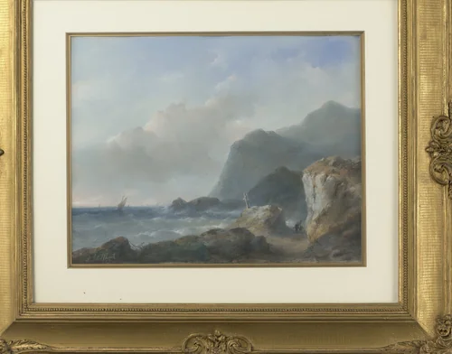 Een rotsachtige kust by Andreas Schelfhout, drawing, 1852