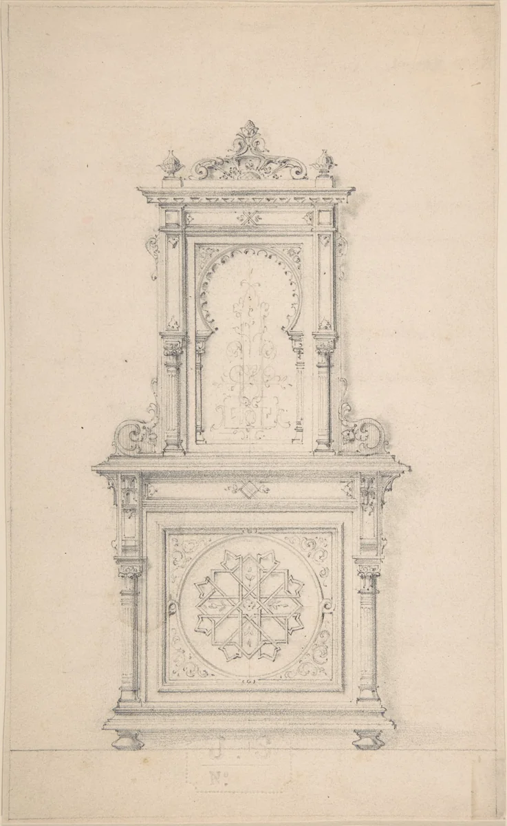 Design for a Cabinet in Moorish Style by anonymous, drawing, 1800-1900