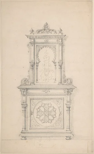 Design for a Cabinet in Moorish Style by anonymous, drawing, 1800-1900