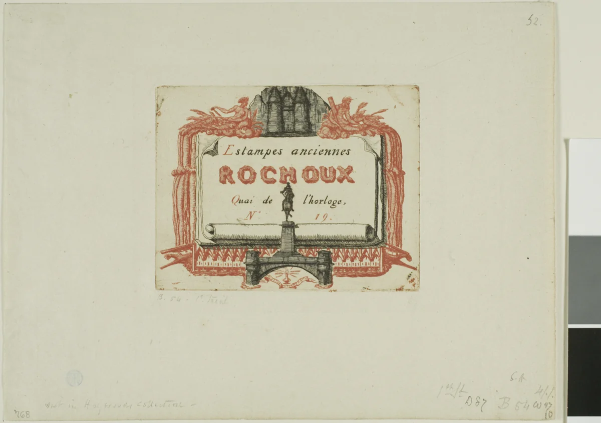 Address-Card of the Printseller, Rochoux by Charles Meryon, print, 1850-1860