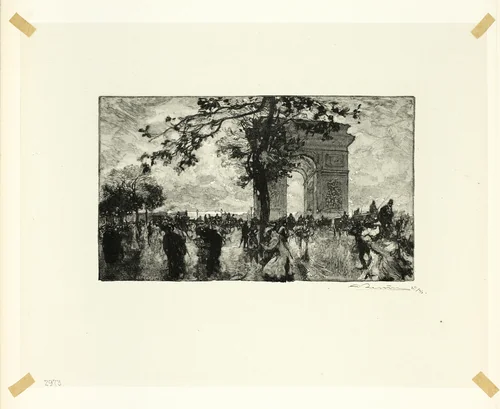 Retour du Bois, place de l'Etoile, plate nineteen from Le Long de la Seine et des Boulevards by Louis Auguste Lepère, print, 1890
