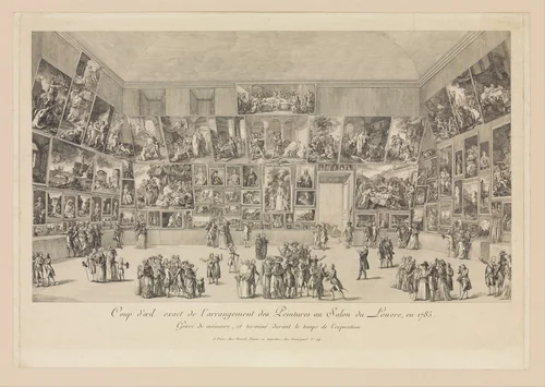 View of the Salon of 1785 by Pietro Antonio Martini, print, 1785