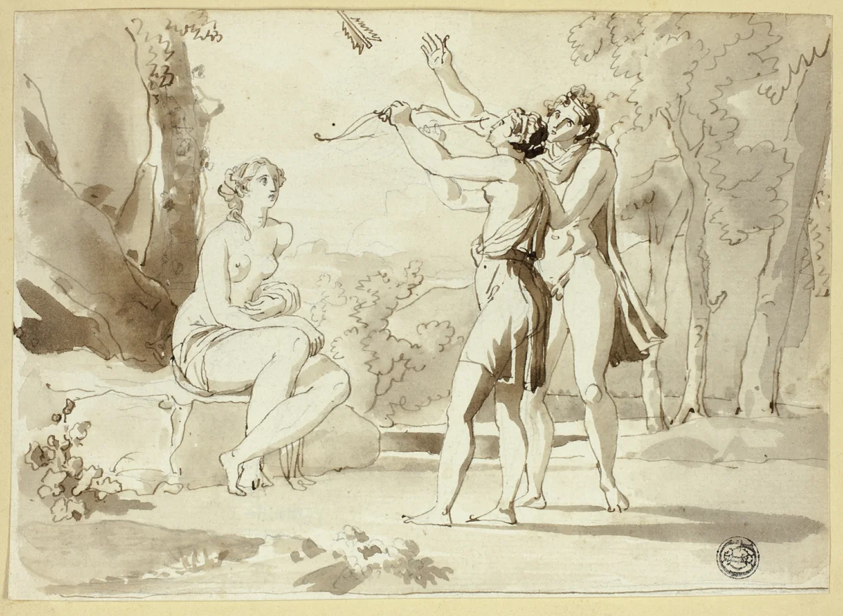 Woman Shooting an Arrow, with Two Companions by Juan Cristobal, drawing, 1584-1594