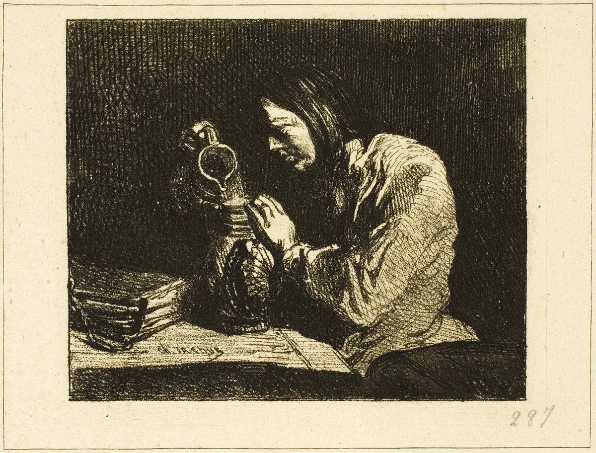 Bust of a Man by Charles-Émile Jacque, print, 1838-1848