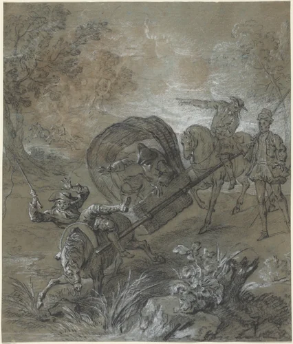 La Rancune en brancard, abattu dans le bourbier by Jean-Baptiste Oudry, drawing, 1726