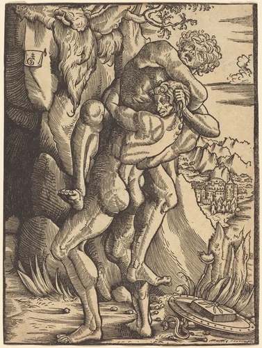 Hercules and Antaeus by Gabriel Salmon, print, 1523-1533