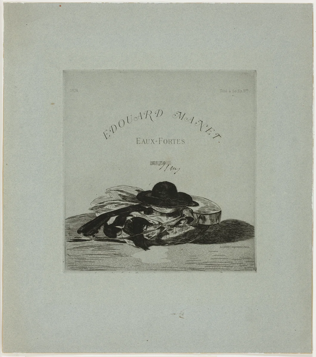 Hat and Guitar, frontispiece for the edition of fourteen etchings by Édouard Manet, print, 1874